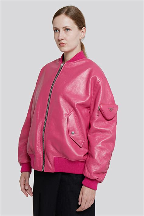 prada white leather jacket|pink Prada bomber jacket.